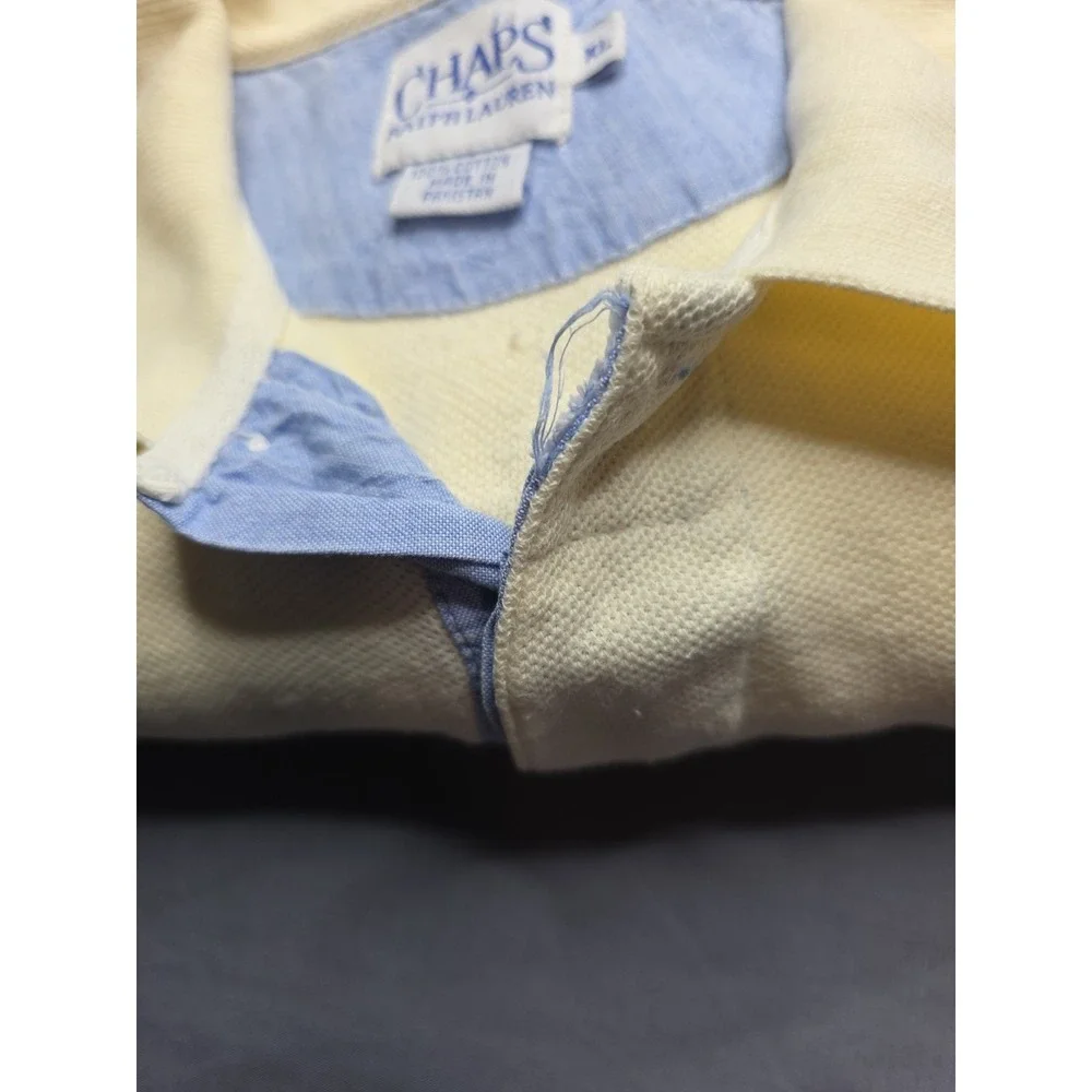 Vintage 90s Chaps Ralph Lauren Polo Shirt XL - Cream Pastel Yellow - Pique...